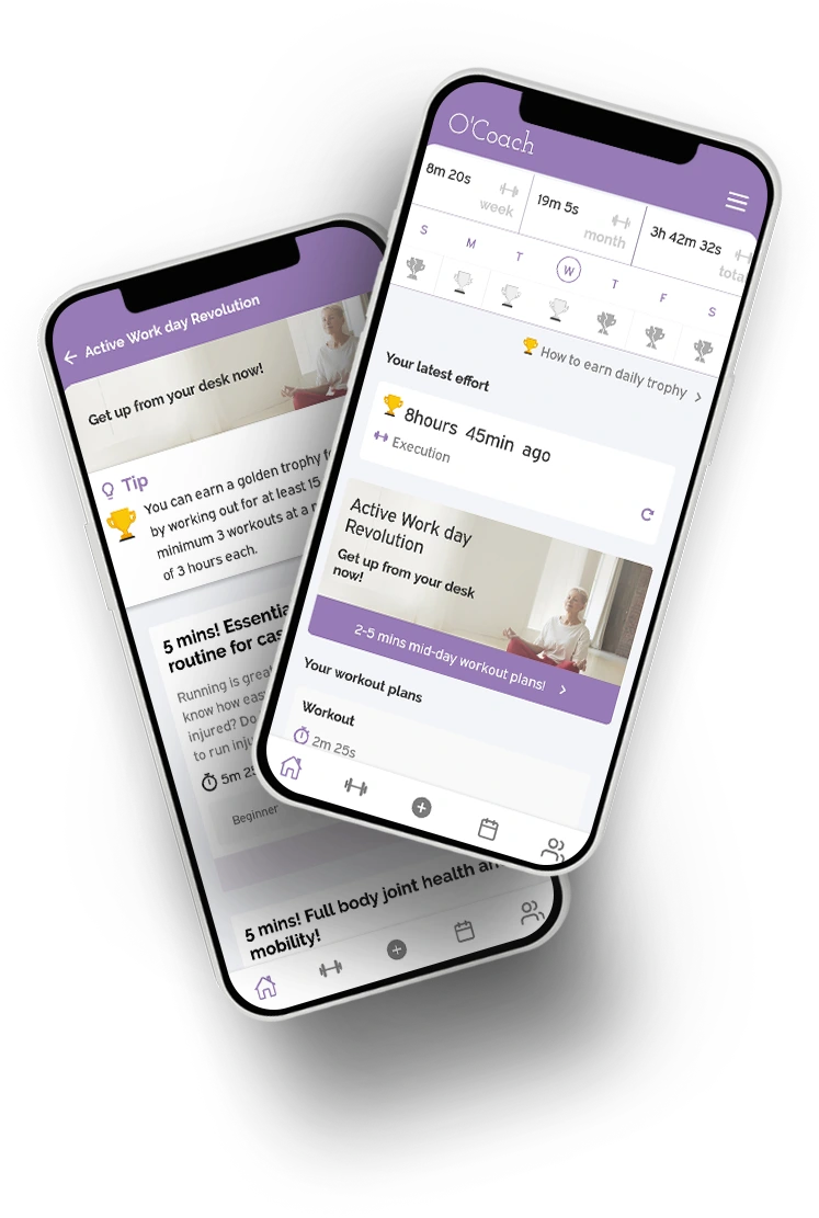To have an active day start, create a custom workout routine to counter the ill effects of a sedentary lifestyle using the O'Coach fitness app.