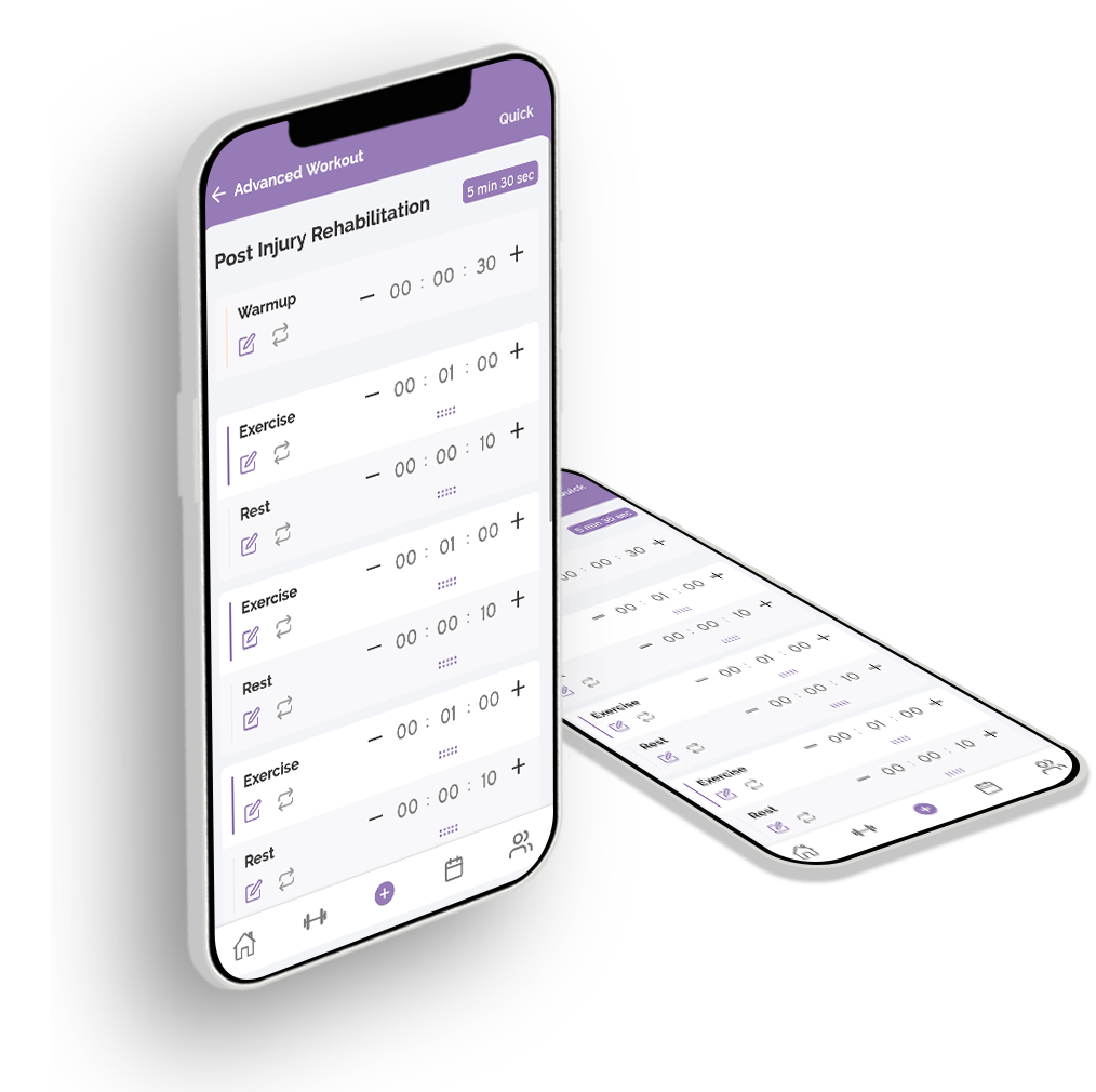 Create your custom sports and accident injury rehabilitation workout routines using the O'Coach fitness app.